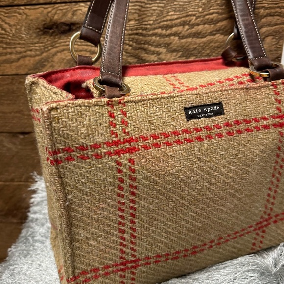 Kate Spade New York Made in Italy Plaid Wool & Leather Tote - Picture 5 of 12